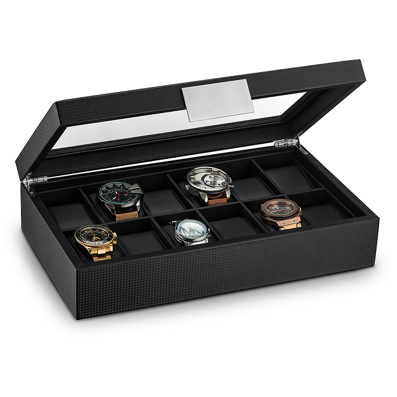 High End 12-Slot Luxury Carbon Fiber Design Men Watch Display Box