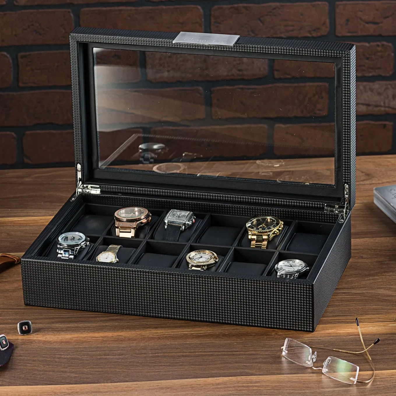 High End 12-Slot Luxury Carbon Fiber Design Men Watch Display Box