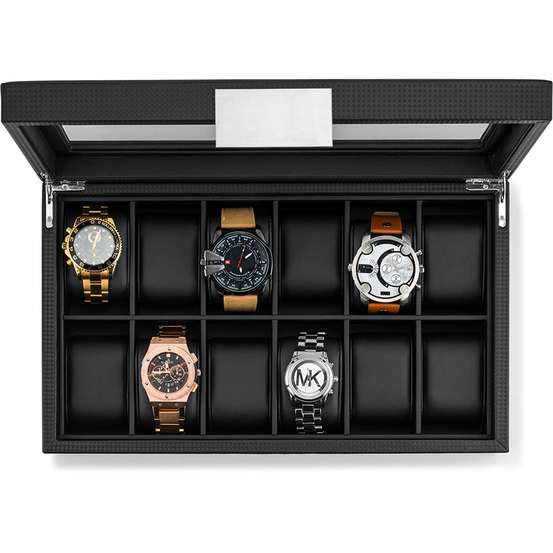 High End 12-Slot Luxury Carbon Fiber Design Men Watch Display Box