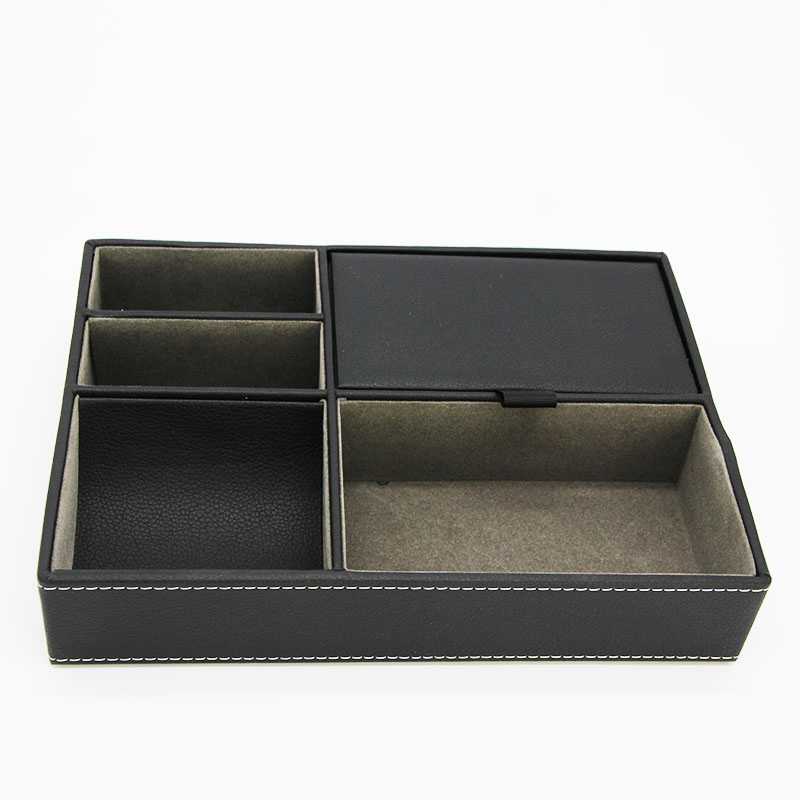 High End Fashion Gray PU Leather Rectangular Storage Tray for Jewelry Display