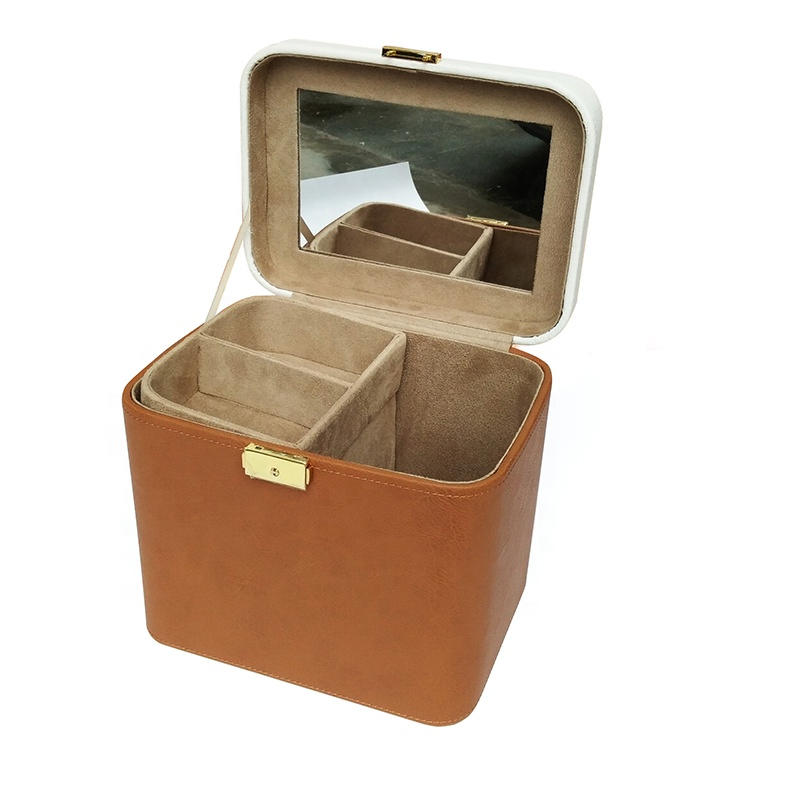 High End Leather Jewelry Mirror Storage Box for Birthday Gifts