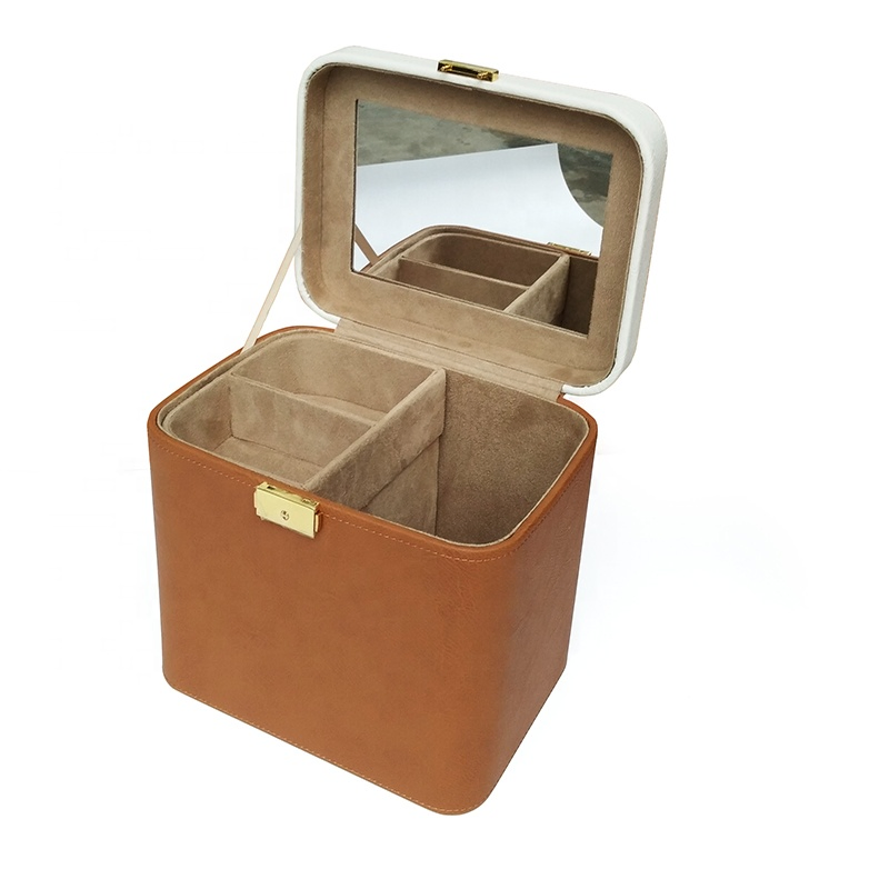 High End Leather Jewelry Mirror Storage Box for Birthday Gifts