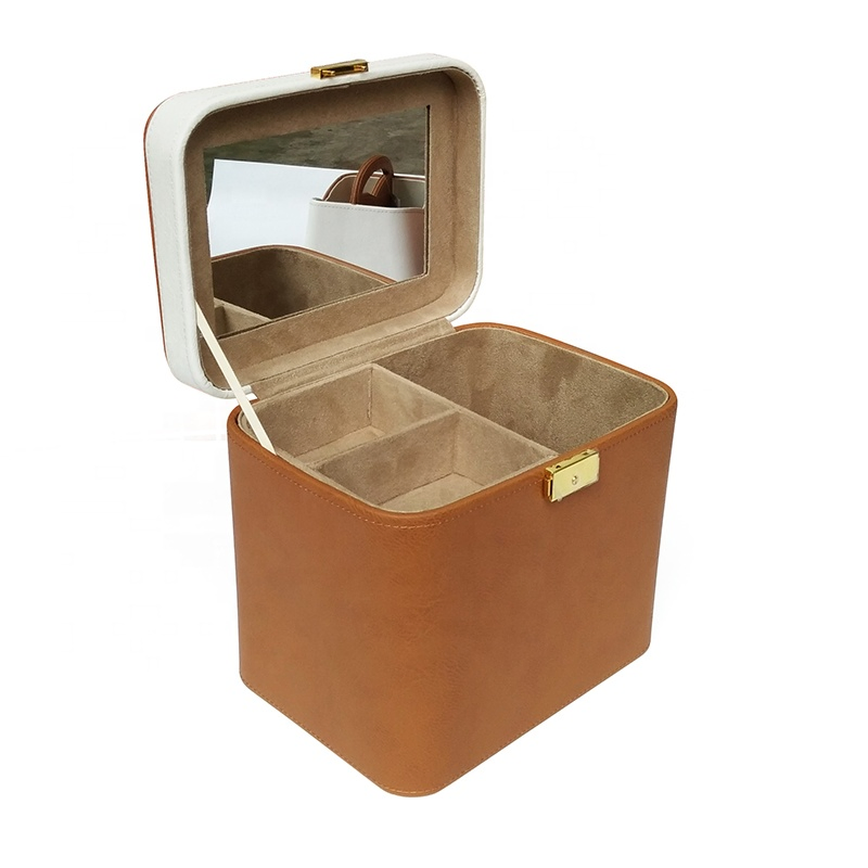 High End Leather Jewelry Mirror Storage Box for Birthday Gifts