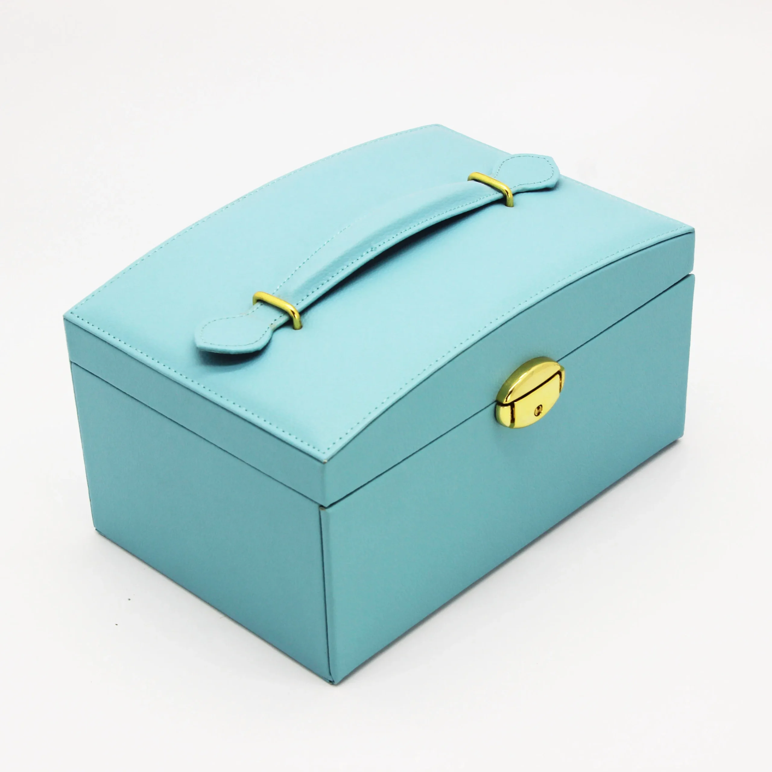 Luxury Blue PU Leather Jewelry Box with Gold Lock