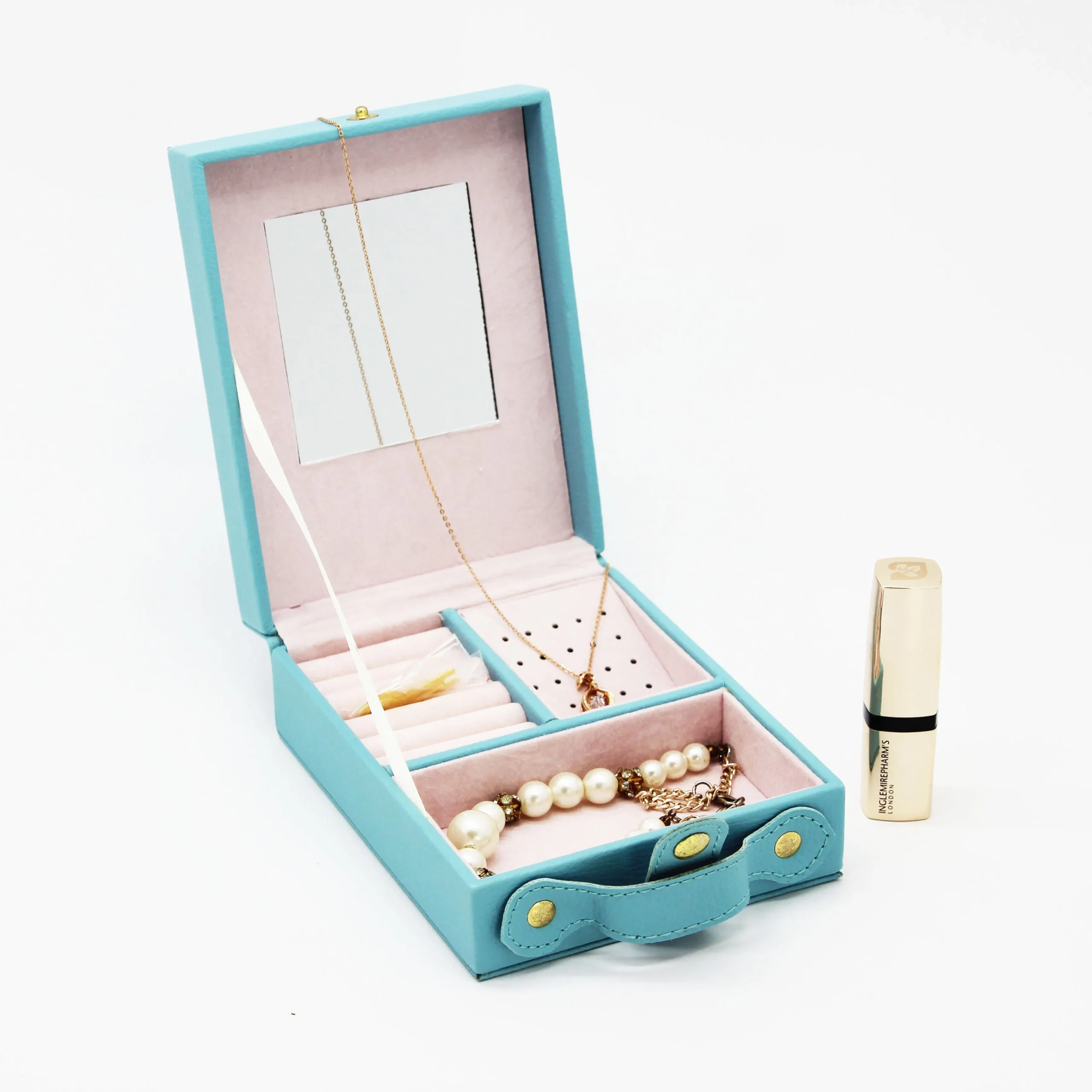 Luxury Blue PU Leather Jewelry Box with Gold Lock