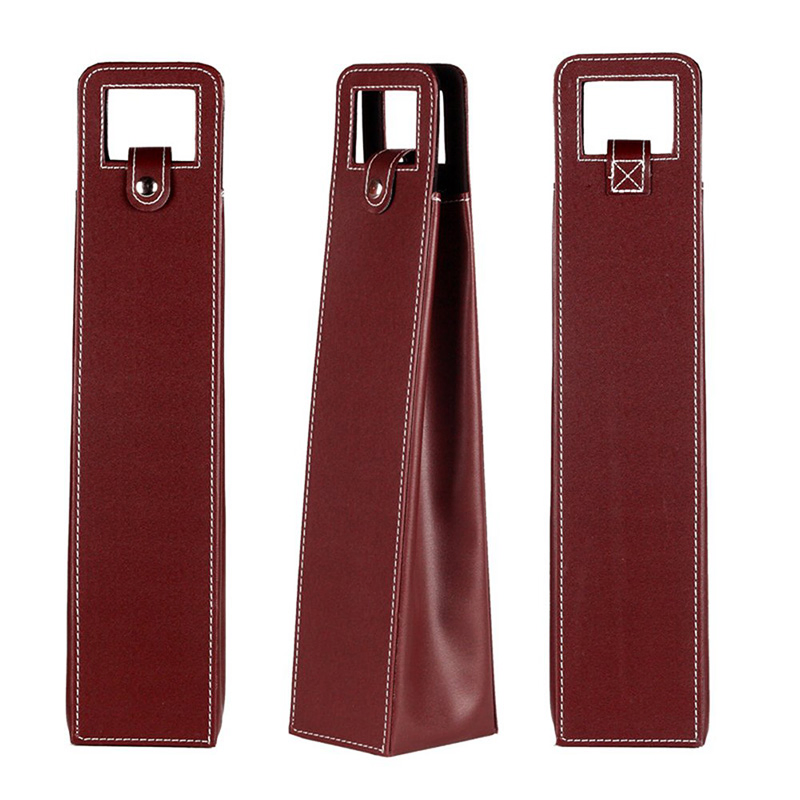 Luxury Portable Brown Leather Single Bottle Wine Bag with Logo Printing