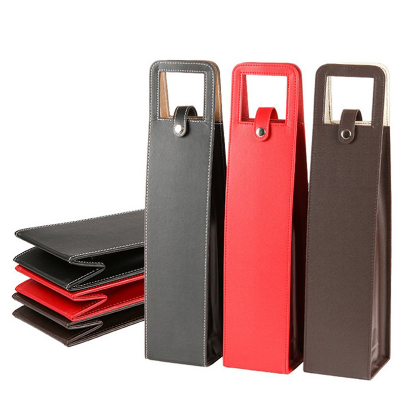 Luxury Portable Brown Leather Single Bottle Wine Bag with Logo Printing