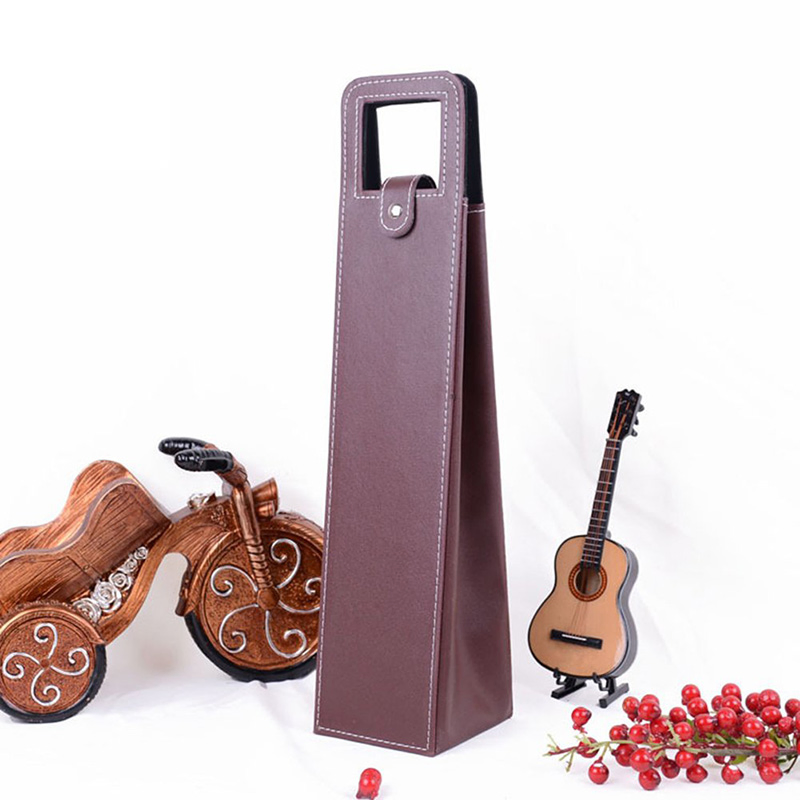 Luxury Portable Brown Leather Single Bottle Wine Bag with Logo Printing