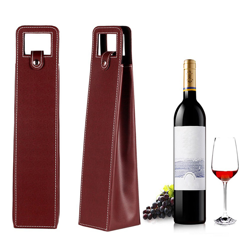Luxury Portable Brown Leather Single Bottle Wine Bag with Logo Printing