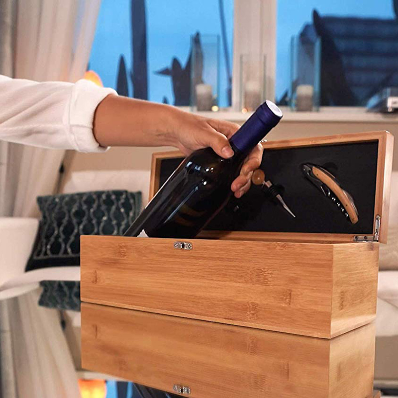 Multifunctional Rectangular Flat Bamboo Wooden Wine Box Gift Box