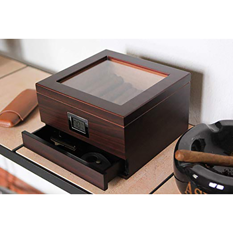 New Design High-End Wooden Cigar Box Rectangular with MDF, Transparent Acrylic, Built-in Temperature