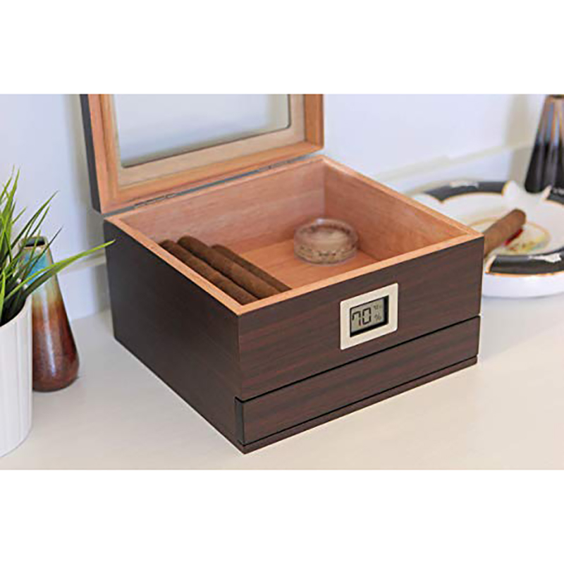 New Design High-End Wooden Cigar Box Rectangular with MDF, Transparent Acrylic, Built-in Temperature