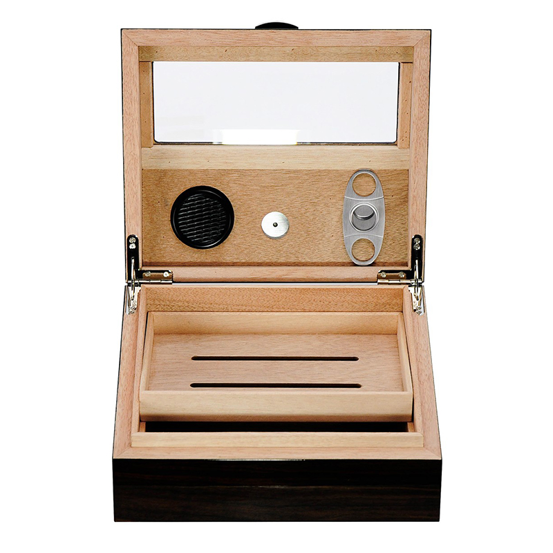 New Wooden Cigar Humidor Storage Box with Rectangular Hygrometer and Humidifier