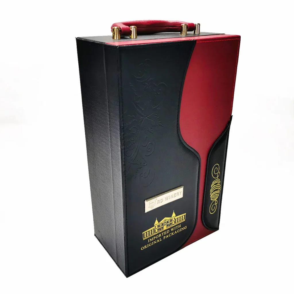 OEM Design Elegant Red PU Leather Wine Gift Box Wine Packaging Box