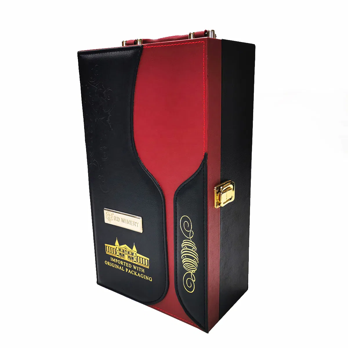 OEM Design Elegant Red PU Leather Wine Gift Box Wine Packaging Box