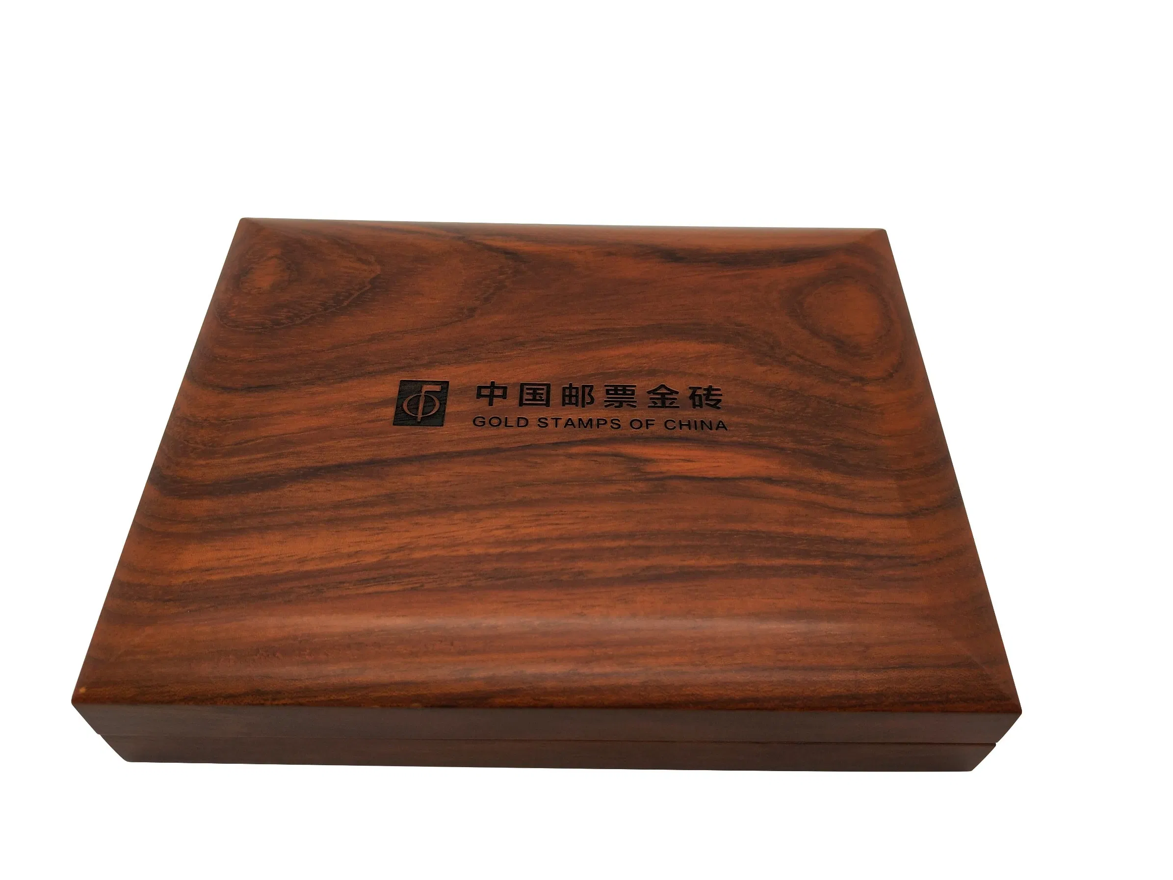OEM Elegent Wooden Commemorative Coin Box Flat Lacquer Gold Stamps Gift Packing Box