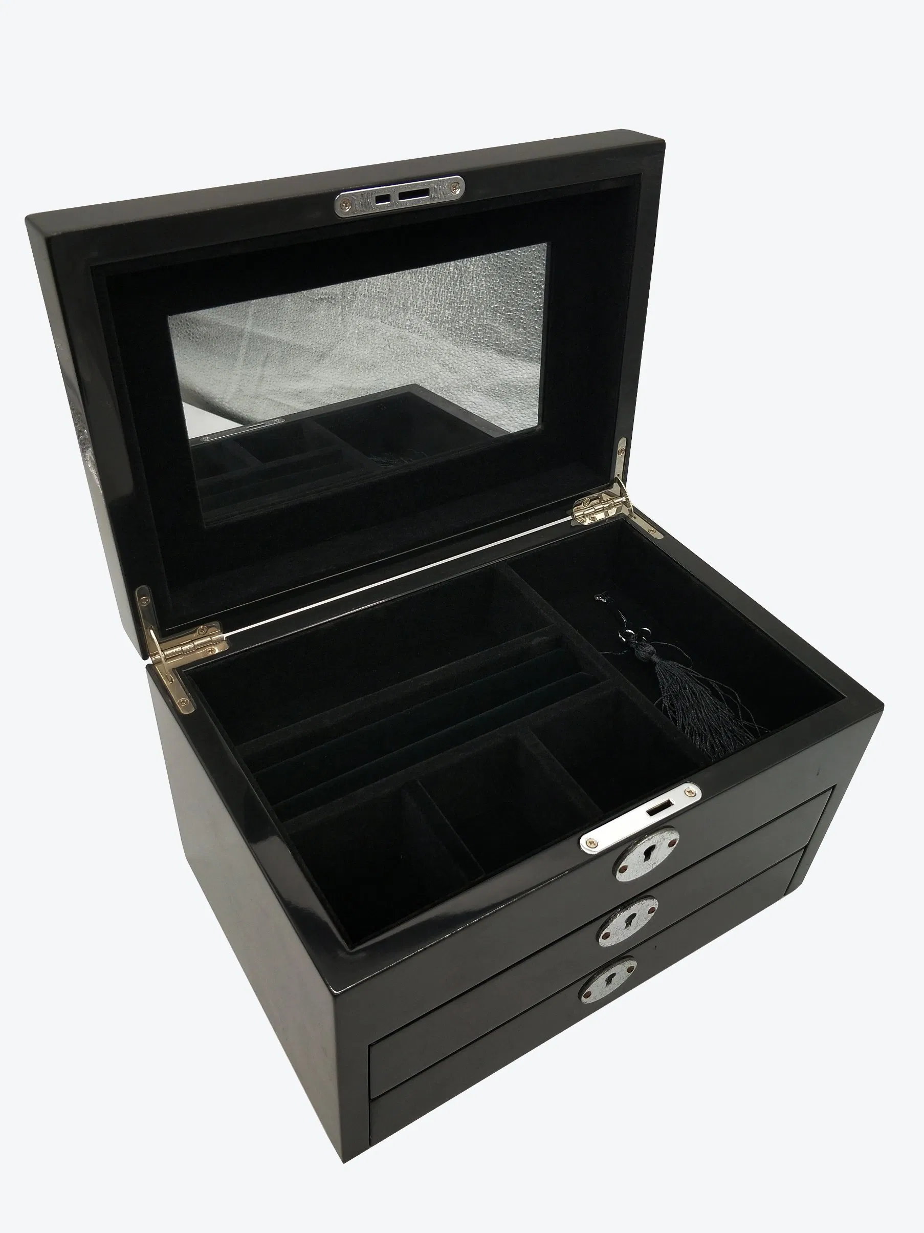 OEM Luxury Stylish Black PU Lacquer Finish Wooden Jewelry Storage Box