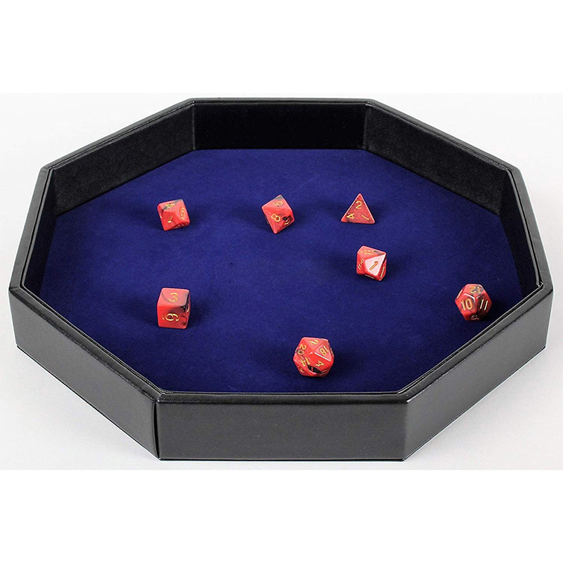 Premium Octagonal Leather Dice Tray with Flannel Lining