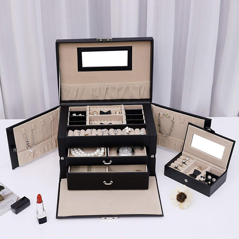Stylish Lockable Jewelry Organizer Box with Mirror for Travel
