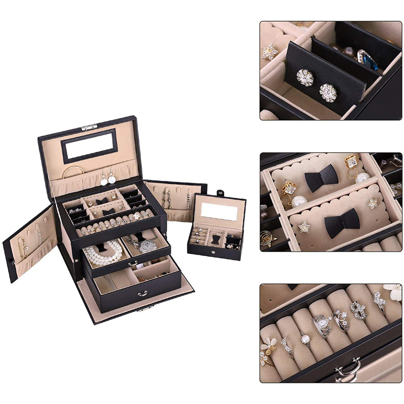 Stylish Lockable Jewelry Organizer Box with Mirror for Travel