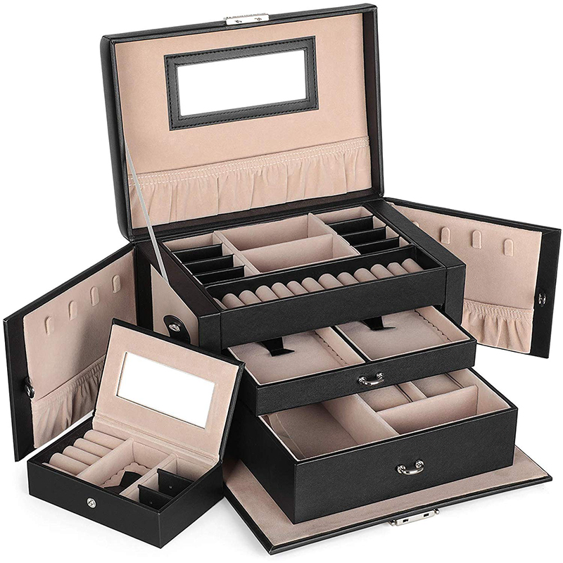 Stylish Lockable Jewelry Organizer Box with Mirror for Travel