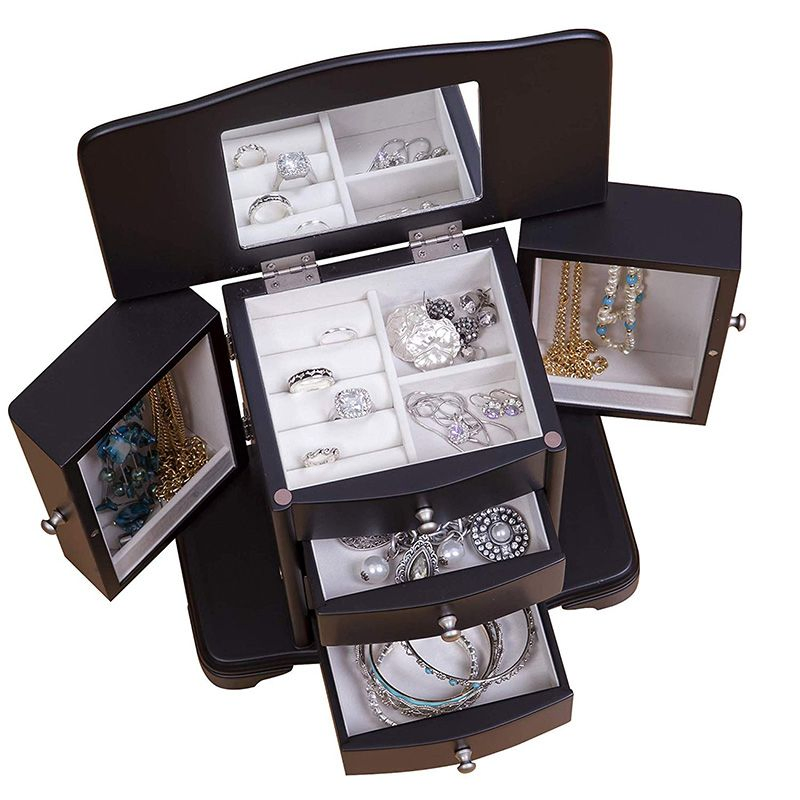 Vintage Rectangular Jewelry Gift Box with Silver Handles