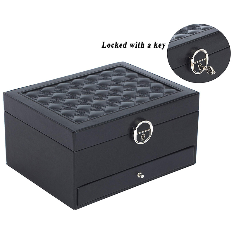 Vintage Style Gift Jewelry Packaging Box with Three Layers of Leather Jewelry Display Case / Vintage Lock Mirror