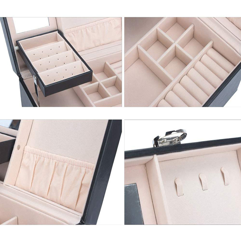 Vintage Style Gift Jewelry Packaging Box with Three Layers of Leather Jewelry Display Case / Vintage Lock Mirror
