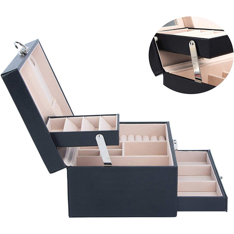 Vintage Style Gift Jewelry Packaging Box with Three Layers of Leather Jewelry Display Case / Vintage Lock Mirror