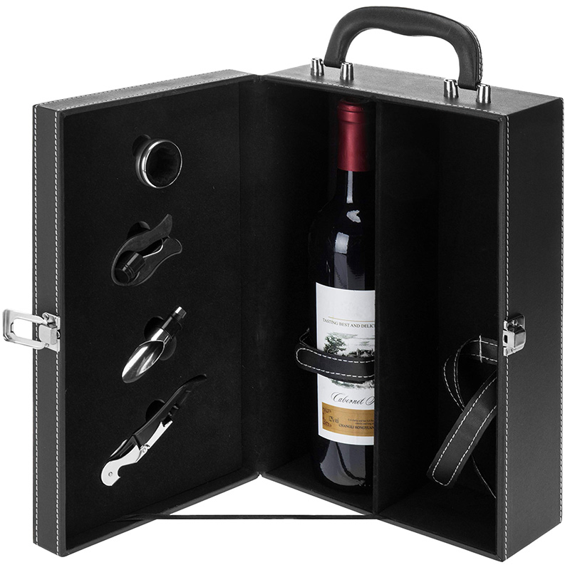 2 Bottles of Luxury Leather Wine Box with 4 Pieces of Accessories for Catering Gift Packaging