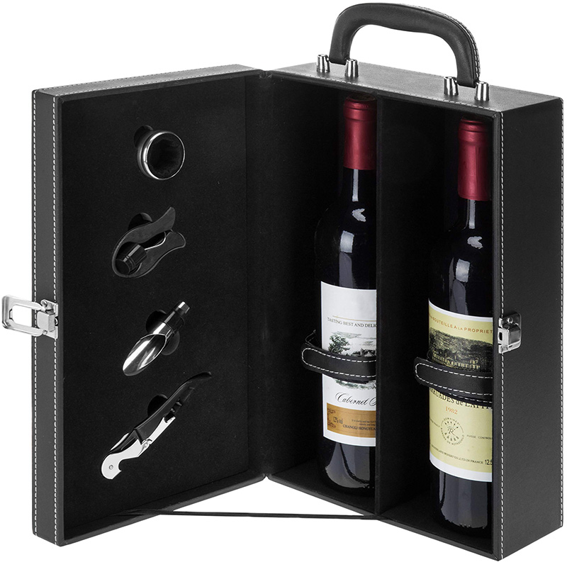 2 Bottles of Luxury Leather Wine Box with 4 Pieces of Accessories for Catering Gift Packaging