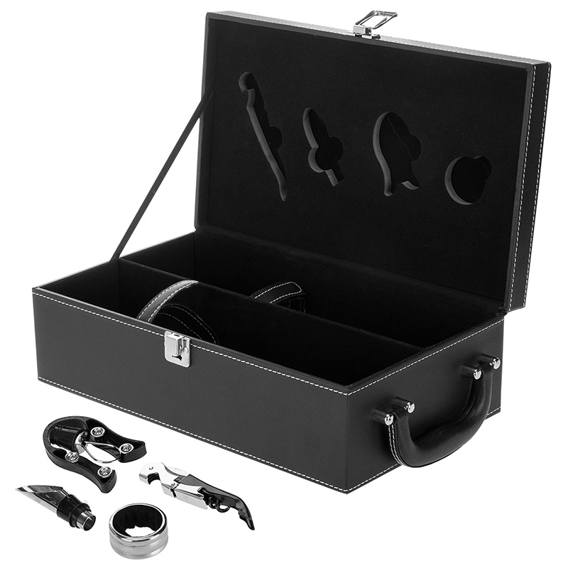 2 Bottles of Luxury Leather Wine Box with 4 Pieces of Accessories for Catering Gift Packaging