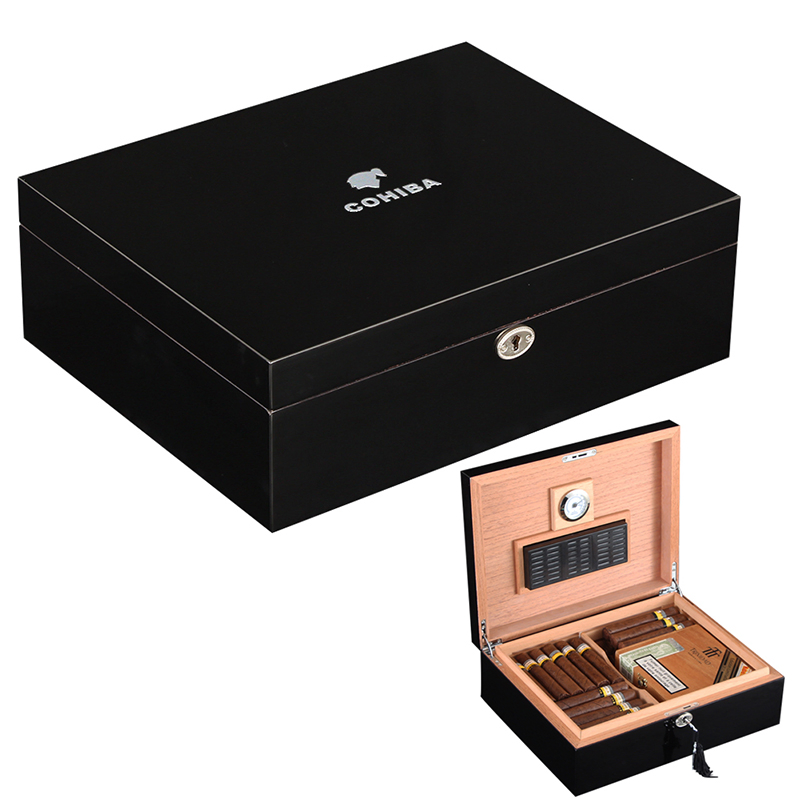Black Mini Spanish Cedar Wooden Luxury Multi Purpose Modern Handmade Cigar Box