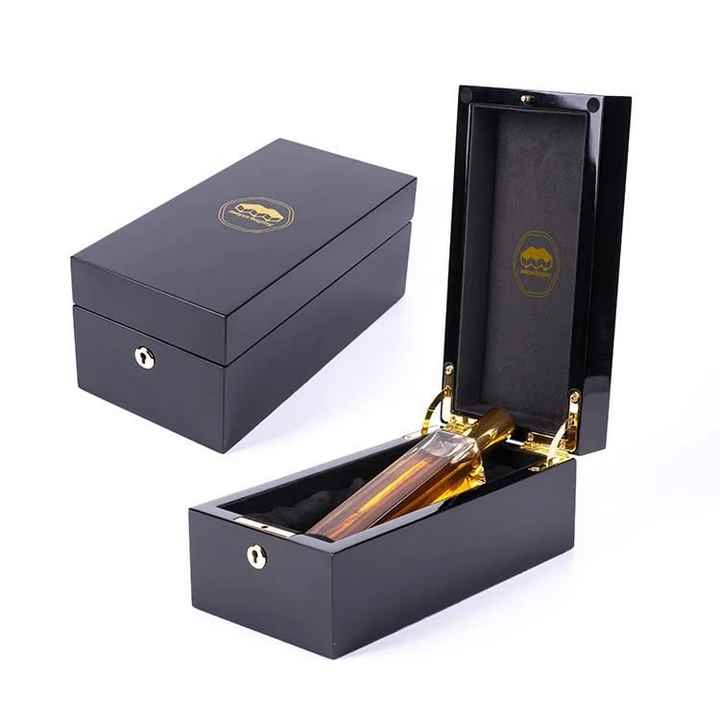 Black Piano Lacquer Customized Luxury Wooden Perfume Bottle Box Packaging Gift Box with Key Lock