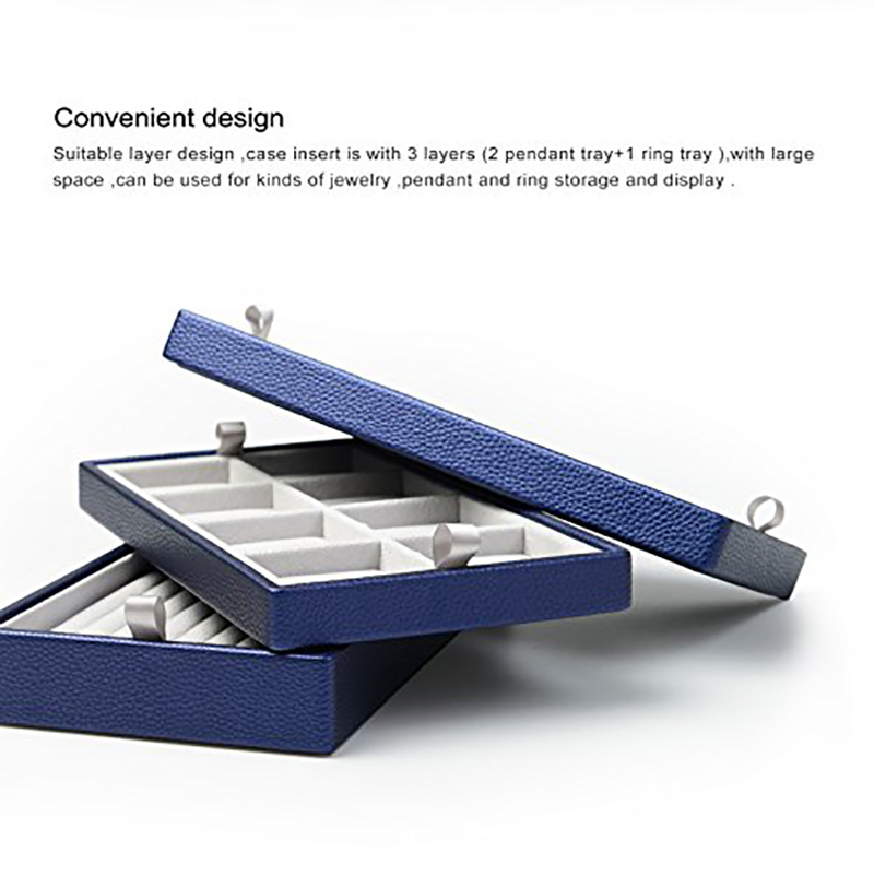 Blue Leather Jewelry Earrings Ring Necklace Pendant Watch Bracelet Storage Box
