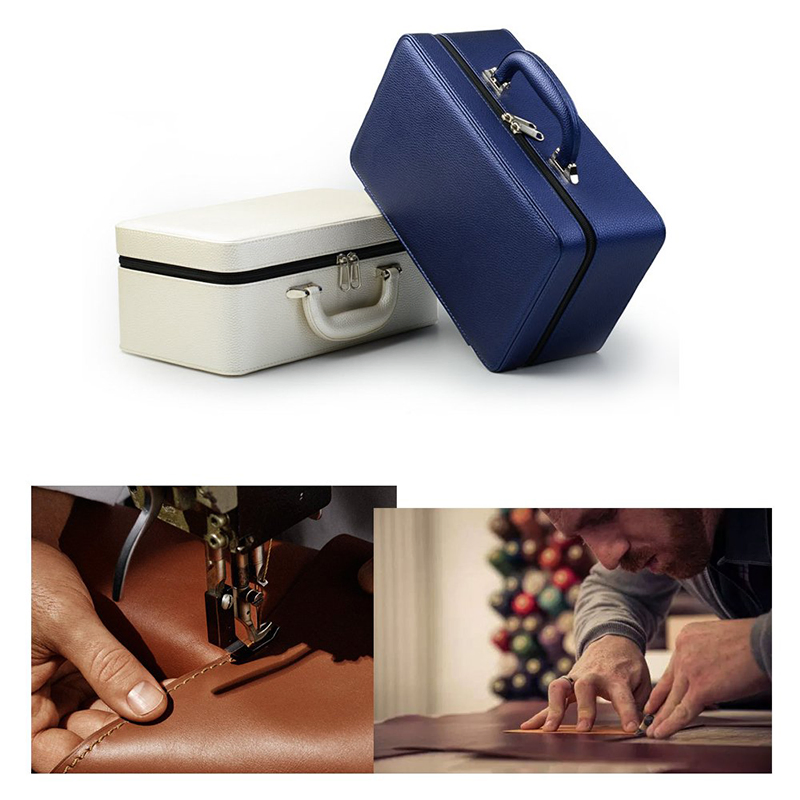 Blue Leather Jewelry Earrings Ring Necklace Pendant Watch Bracelet Storage Box