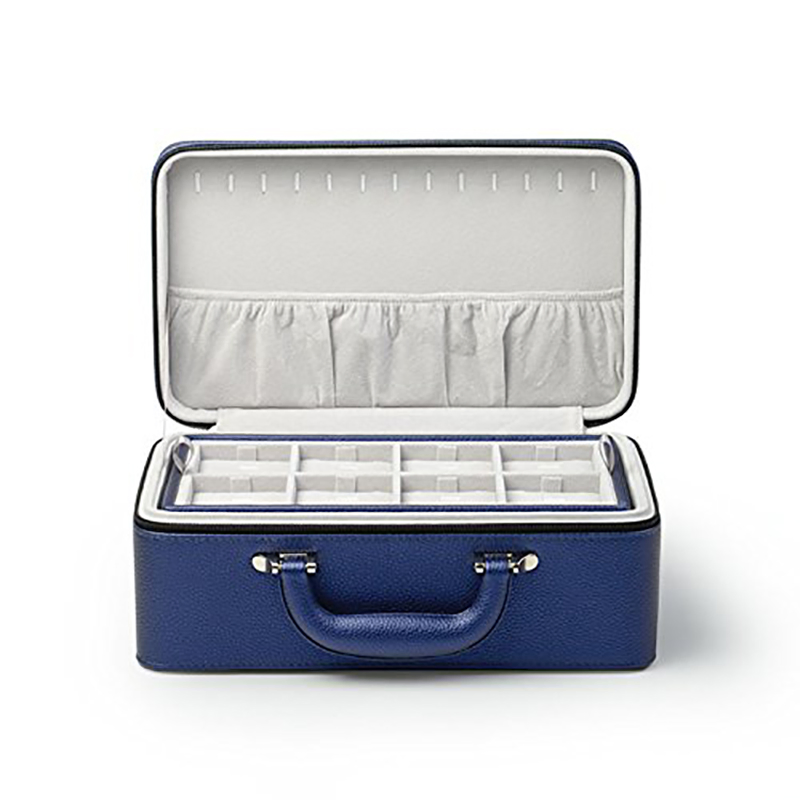 Blue Leather Jewelry Earrings Ring Necklace Pendant Watch Bracelet Storage Box