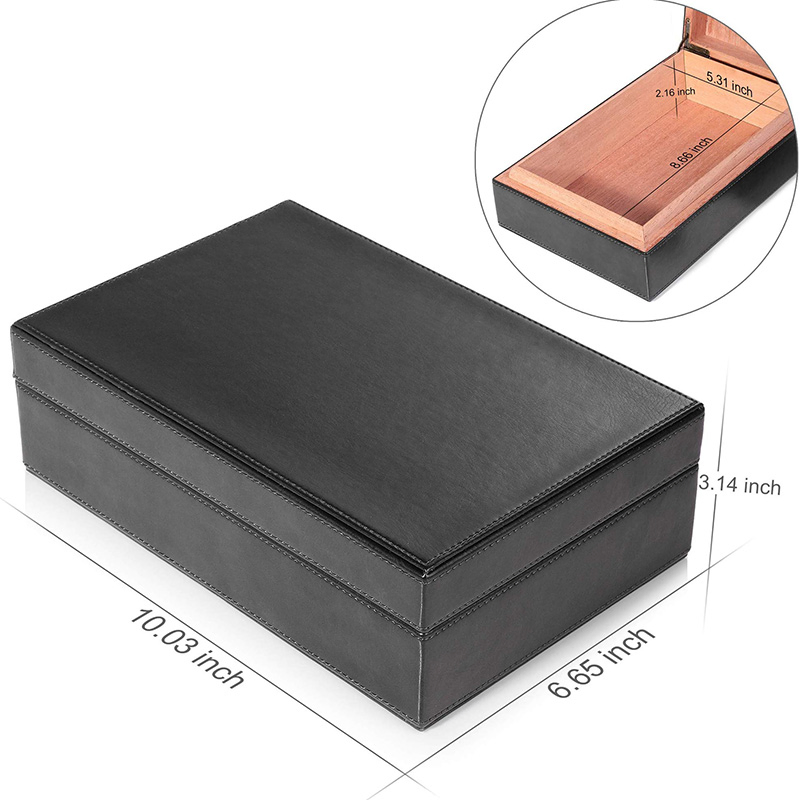 Cigar Humidor Box, Leather Surface Cedar Wood Lined Humidor with Hygrometer and Humidifier, Hold 10-20 Cigars