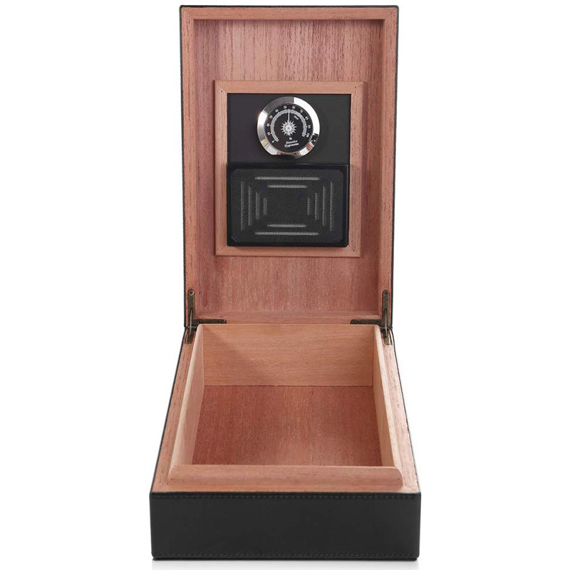 Cigar Humidor Box, Leather Surface Cedar Wood Lined Humidor with Hygrometer and Humidifier, Hold 10-20 Cigars