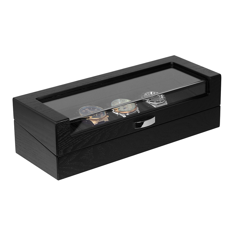 Classic Black 5 Slot Wooden Watch Box for Men Gifts