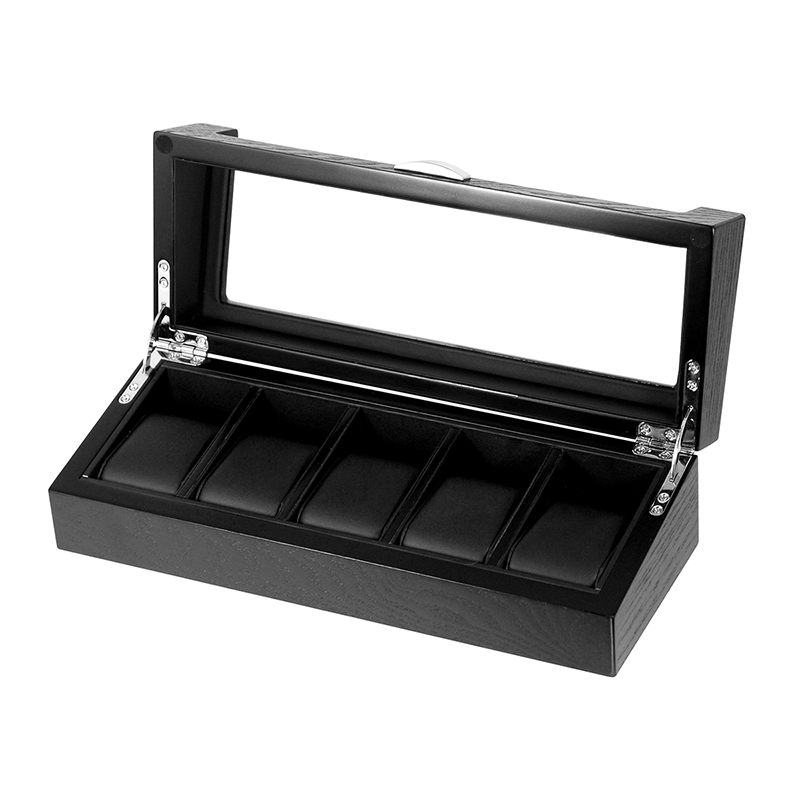Classic Black 5 Slot Wooden Watch Box for Men Gifts