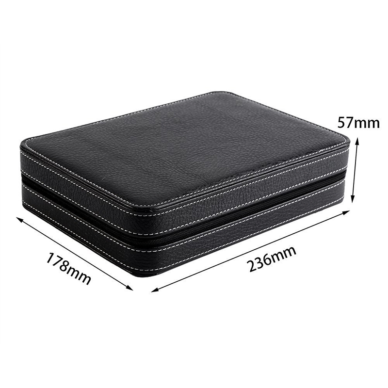 Custom Black Faux Leather Travel Portable Zipper 8-Gray Watch Storage Box for Men and Women