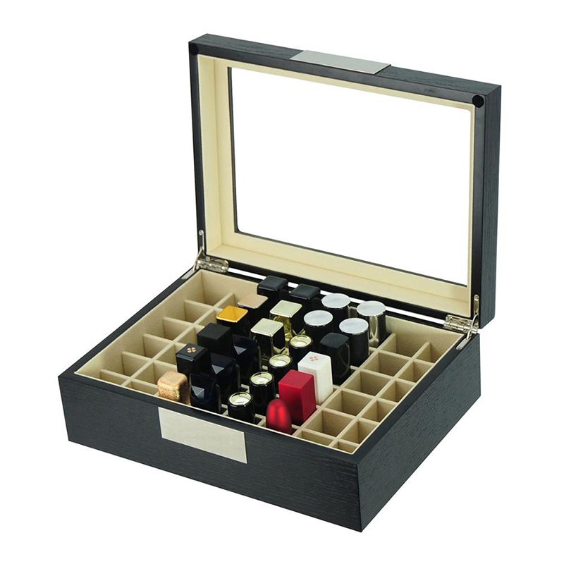 Custom Design Black Wooden Cosmetics Lipstick Display Box with 48 Slots