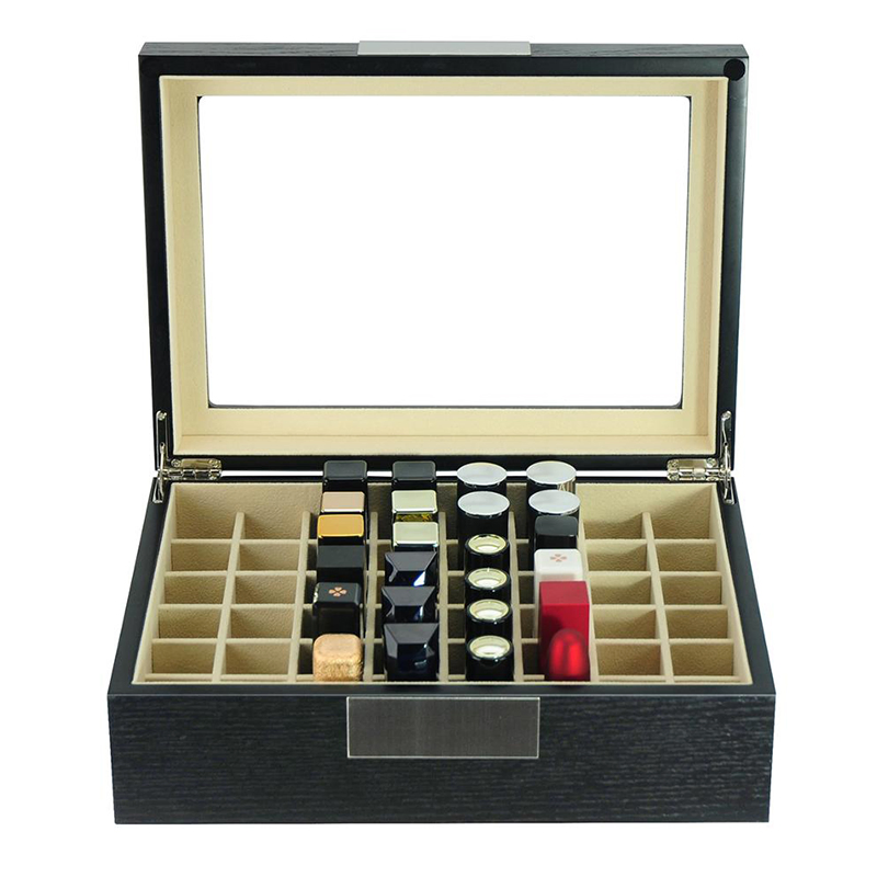 Custom Design Black Wooden Cosmetics Lipstick Display Box with 48 Slots