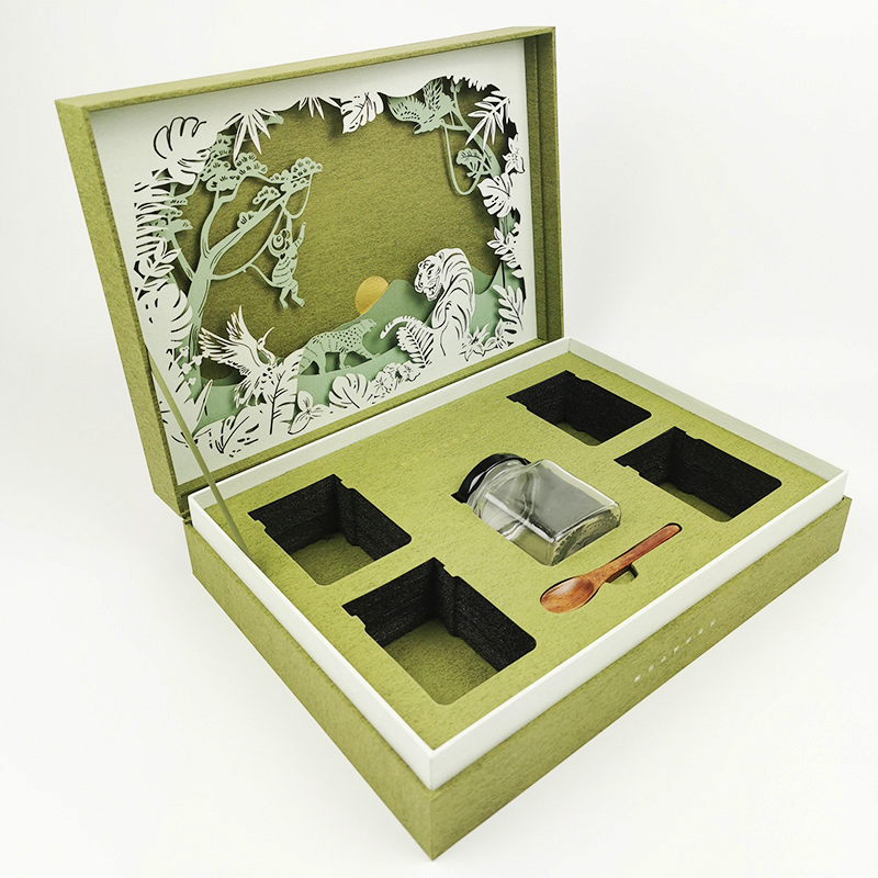 Custom Fashion Packaging Laser Pattern Art Paper Honey Storage Box for Gift