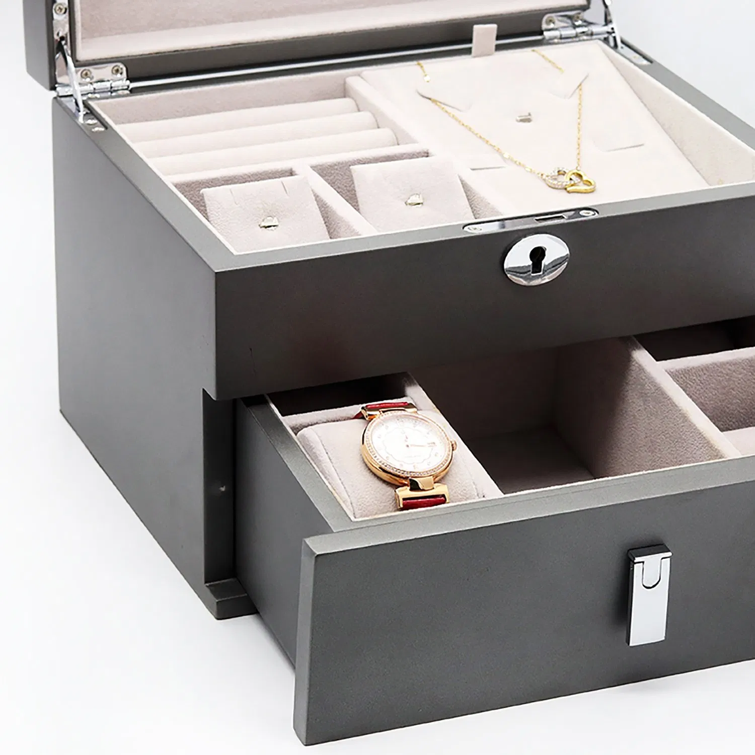 Custom Fashion Wooden Jewelry Watch Box with Drawer / Mirror