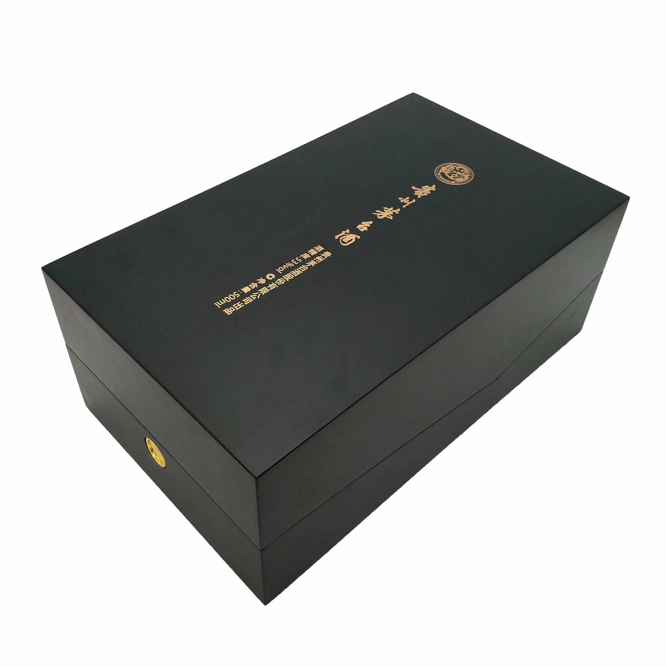 Custom Logo Elegant Black Matter Wooden Wine Packaging Gift Box