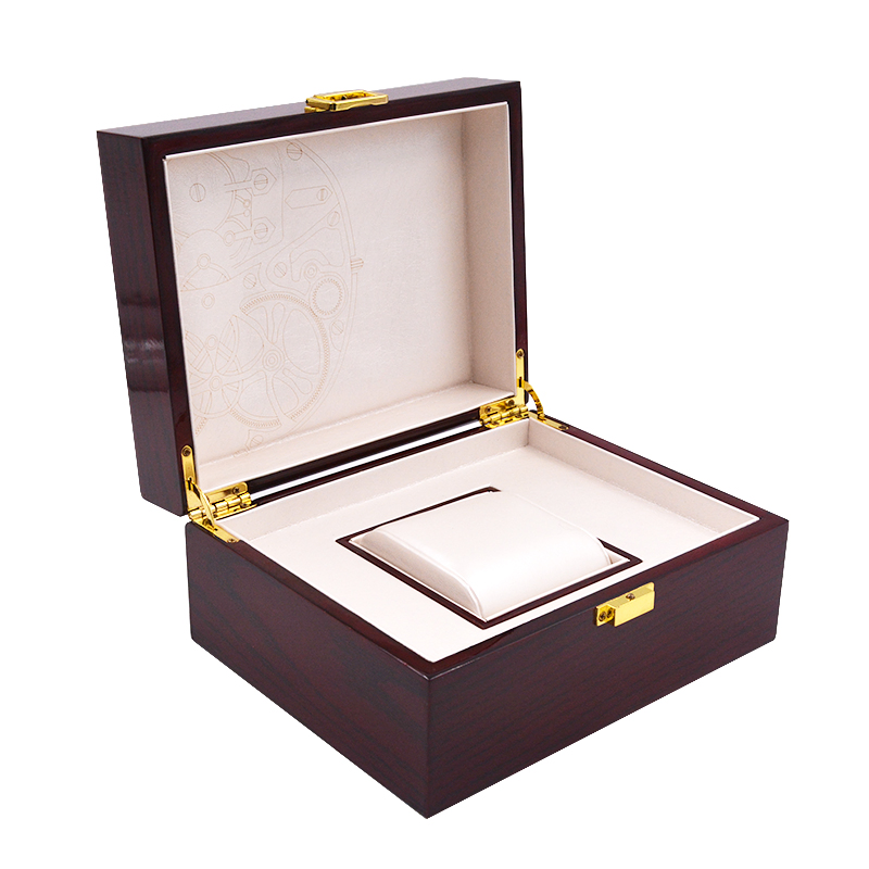 Custom Logo Printed Luxury Packaging Wooden Watch Gift Box with Golden Lock