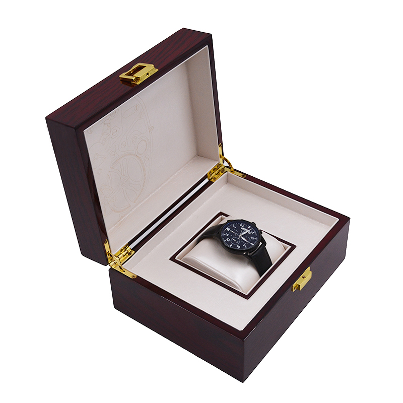 Custom Logo Printed Luxury Packaging Wooden Watch Gift Box with Golden Lock