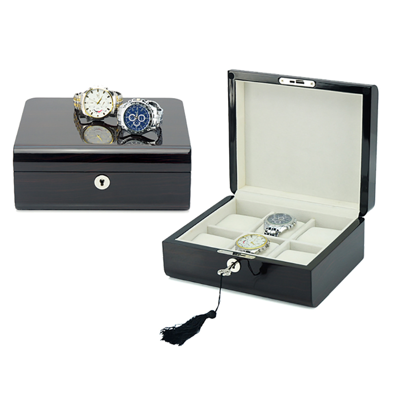 Custom Luxury Ebony Wooden Packaging Watch Box with Velvet Pillow